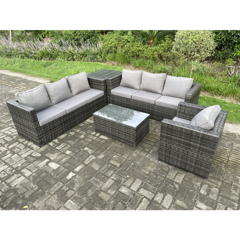 Rackhams Dark/Grey Wicker Pe Rattan Sofa Set Outdoor Patio Garden Furniture With Armchair Side Table Oblong Coffee Table Mixed - Image 3