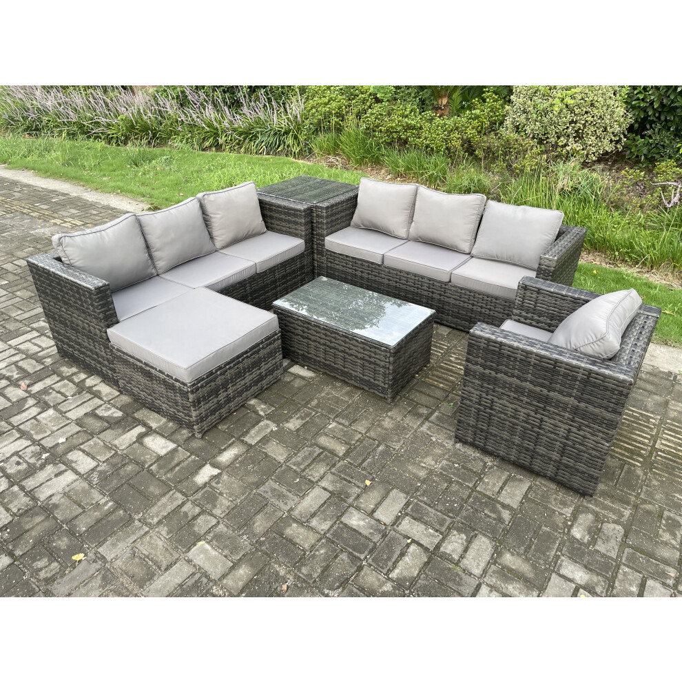 Fimous Wicker Pe Rattan Sofa Set Outdoor Patio Garden Furniture With Armchair Oblong Coffee Table Side Table Big Footstool