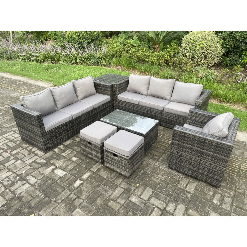 B&Q - Wicker Pe Rattan Sofa Set Outdoor Patio Garden Furniture With Armchair Oblong Coffee Table Side Table Dark Grey Mixed - Image 3
