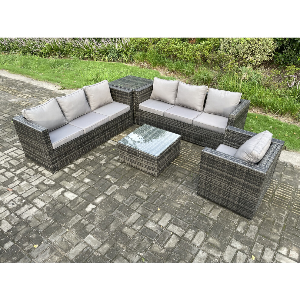Fimous Unisex Dark Grey Rattan Garden Furniture Sofa Set With Armchair Square Coffee Table Side Table Indoor Outdoor Seater Rattan Set In Size 7 - Image 3