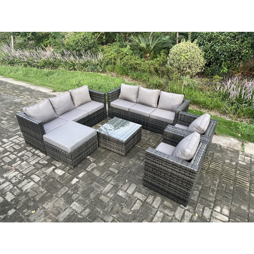 Fimous Outdoor Rattan Garden Furniture Set 9 Seater Patio Lounge Sofa Set with Armchair Square Coffee Table Big Footstool-image-OPC-PDPDVY6-NEW