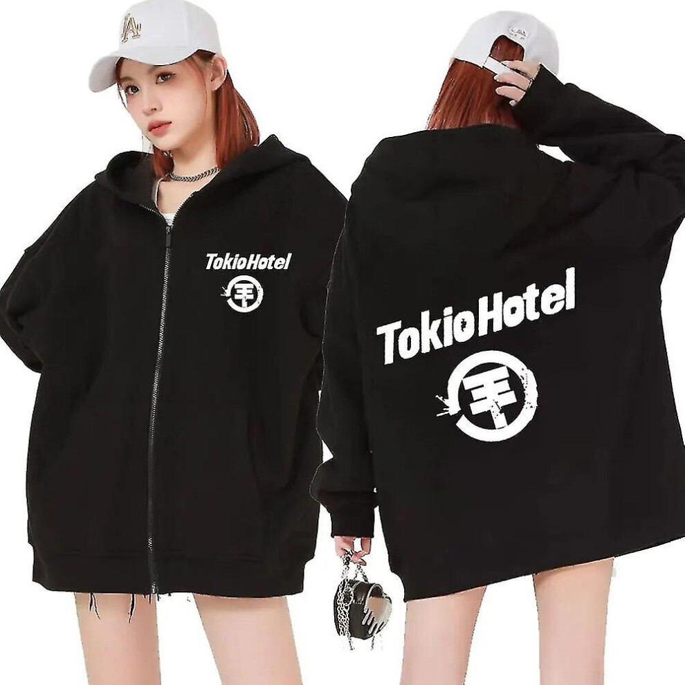 (Q06339-Black, L) Rock Band Tokio Hotel Kaulitz Zipper Hoodies Men Women Harajuku Fashion Zip Up Sweatshirt Vintage Oversized Hoodie Coats Jacket
