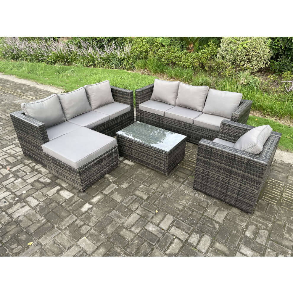 Fimous 8 Seater Rattan Garden Furniture Set Indoor Outdoor Patio Sofa Set With Oblong Coffee Table Armchair Big Footstool Brown