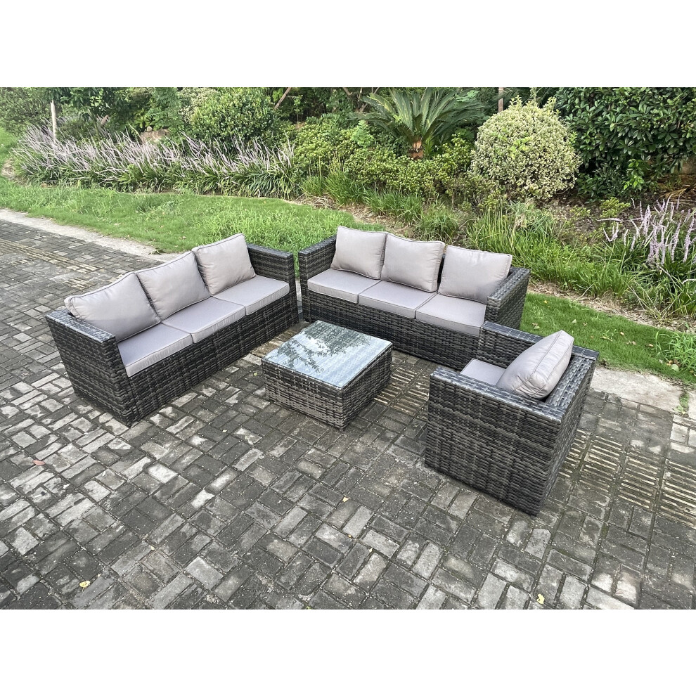 Fimous Rattan Garden Furniture Sofa Set With Armchair Square Coffee Table Indoor Outdoor 7 Seater Rattan Set Dark Grey Mixed Brown,Grey
