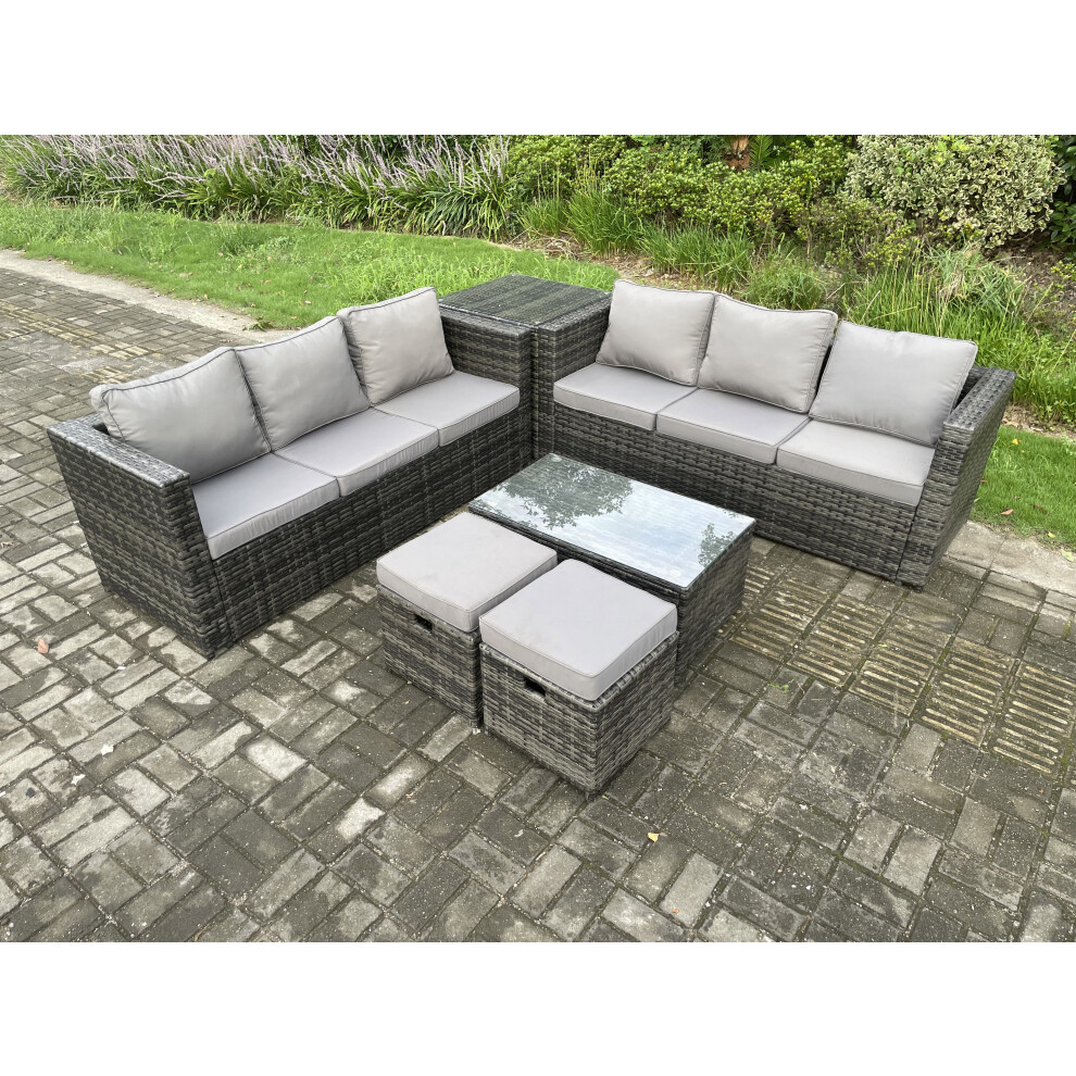 Fimous 8-Seater Rattan Patio Set With Side Table & 2 Footstools - Dark Grey - Image 3