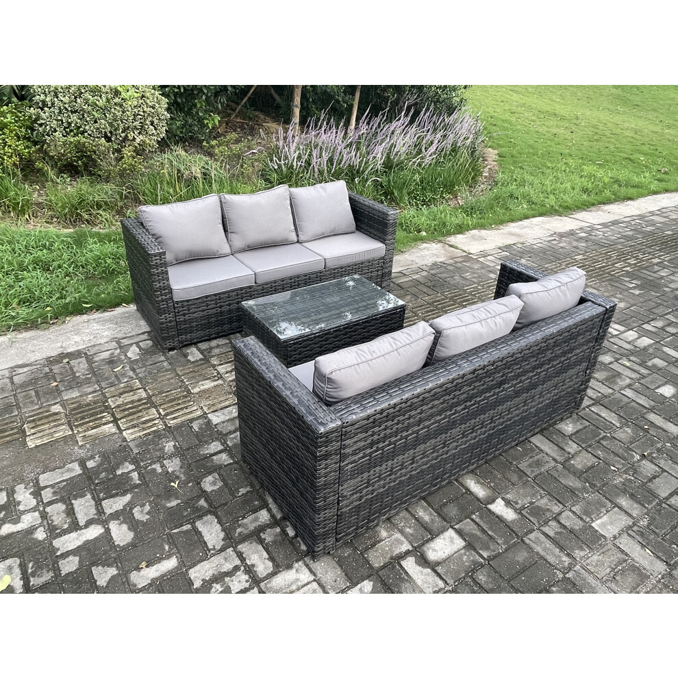 B&Q - 6 Seater Rattan Garden Furniture Set Outdoor Patio Sofa Set With Oblong Table Dark Grey Mixed - Image 3