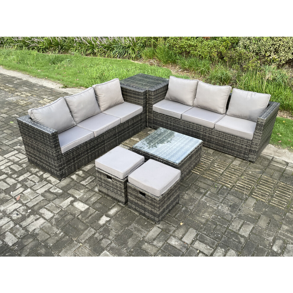 Fimous 8-Seater Rattan Patio Set With Coffee Table, Side Table - Dark Grey - Image 3