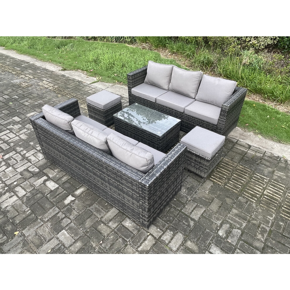 Fimous 8-Seater Rattan Patio Sofa Set With Coffee Table & 2 Stools - Dark Grey - Image 3
