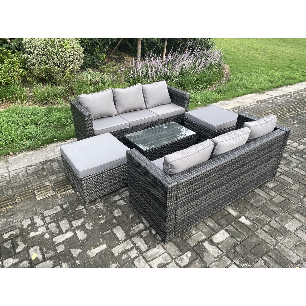 Fimous Dark/Grey 8 Seater Rattan Garden Furniture Set With 2 Sofas, Coffee Table & 2 Large Footstools - Image 3