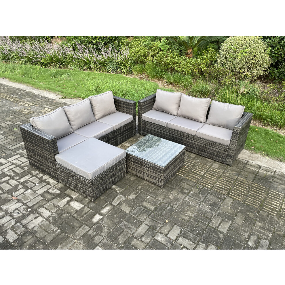 B&Q - Wicker Rattan Garden Furniture Sofa Set With Square Coffee Table Big Footstool 7 Seater Outdoor Rattan Set - Image 3
