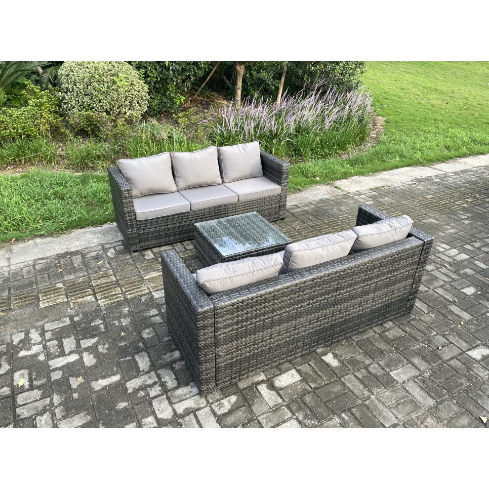 Fimous Wicker Rattan Garden Furniture Sofa Set With Square Coffee Table 6 Seater Outdoor Rattan Set Dark Grey Mixed