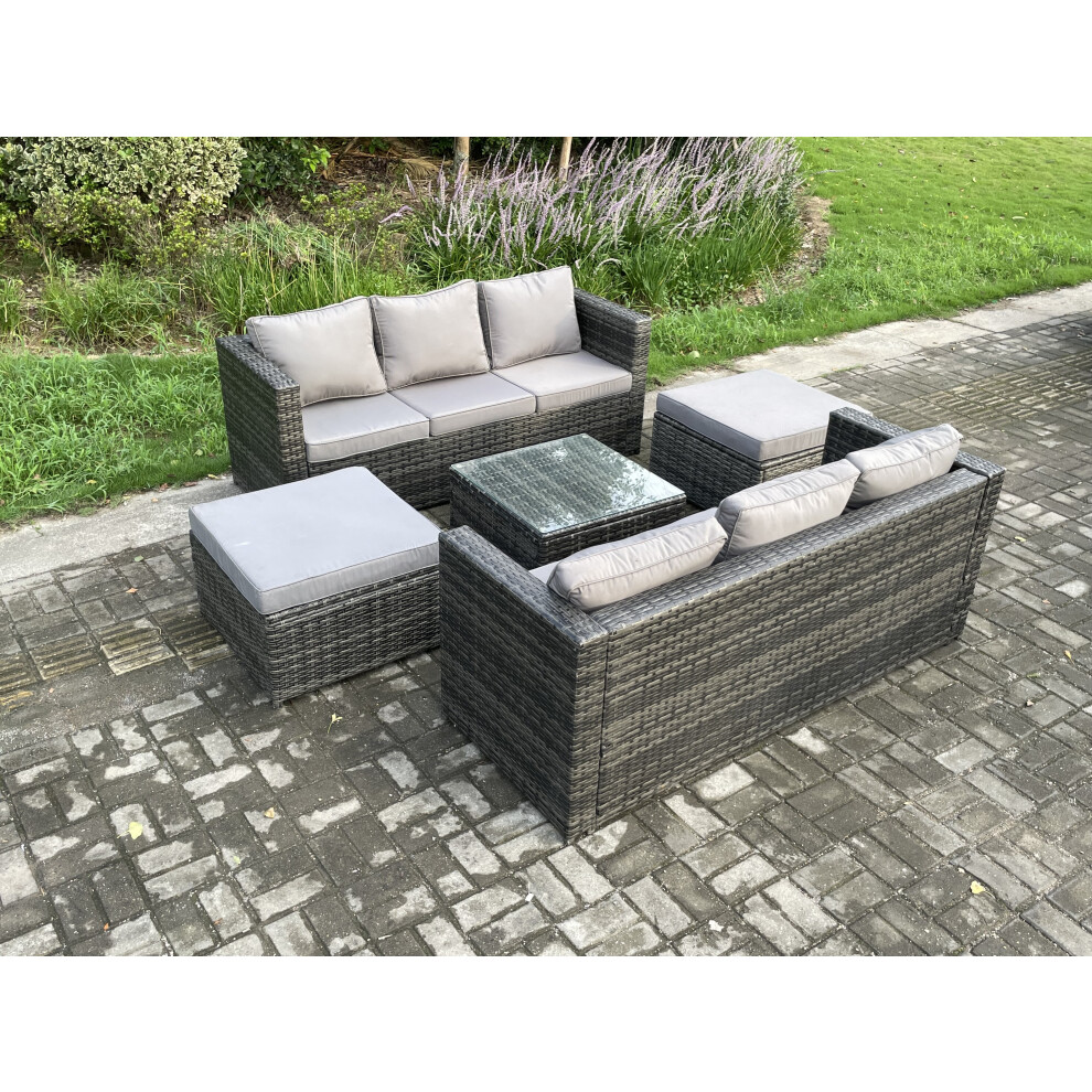 Fimous Unisex Dark Grey Seater Rattan Garden Furniture Set Patio Outdoor Lounge Sofa Set With Square Coffee Table 2 Big Footstool Mixed Size 8 - Image 3