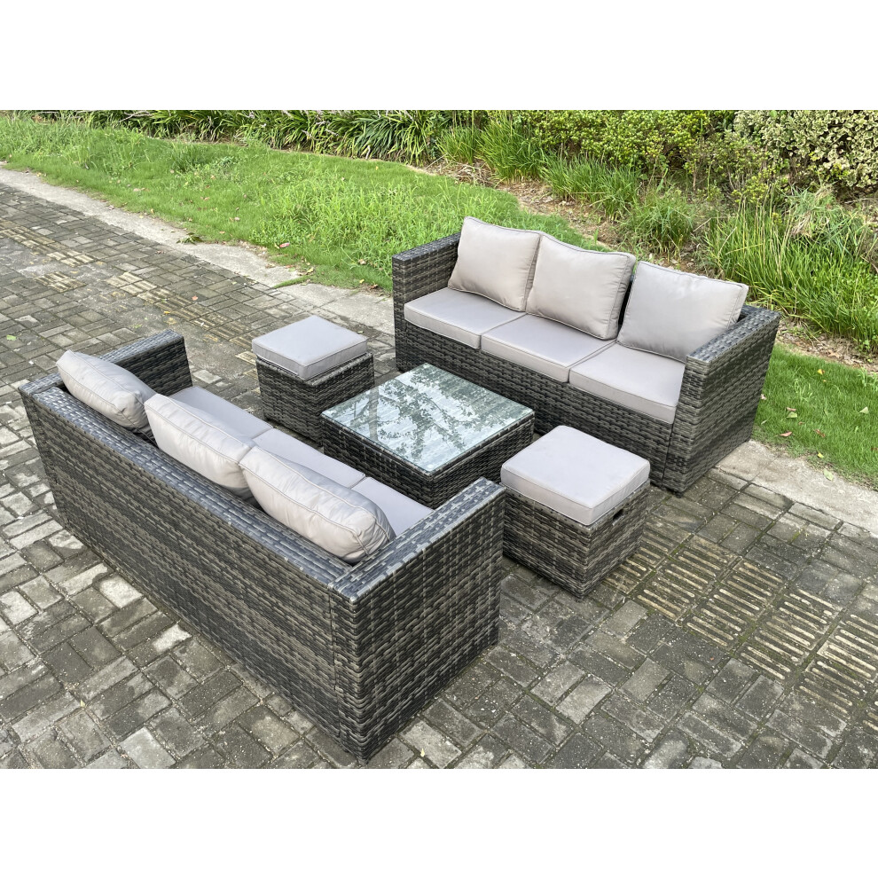 B&Q - Rattan Garden Furniture Set 8 Seater Patio Outdoor Lounge Sofa Set With Square Coffee Table 2 Small Footstools - Image 3