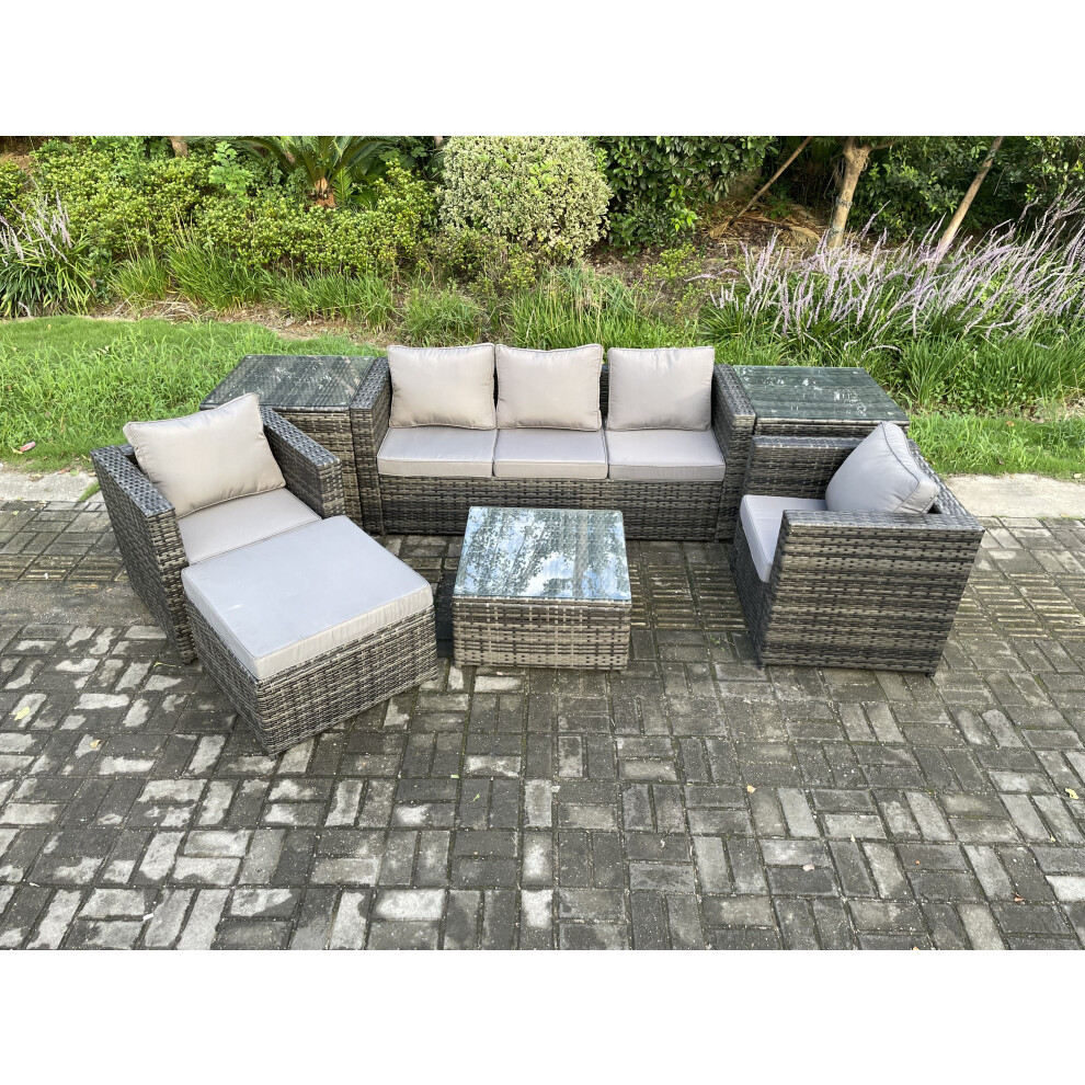 Fimous 7-Piece Rattan Set With Armchair, 2 Side Tables & Footstool - Dark Grey - Image 3