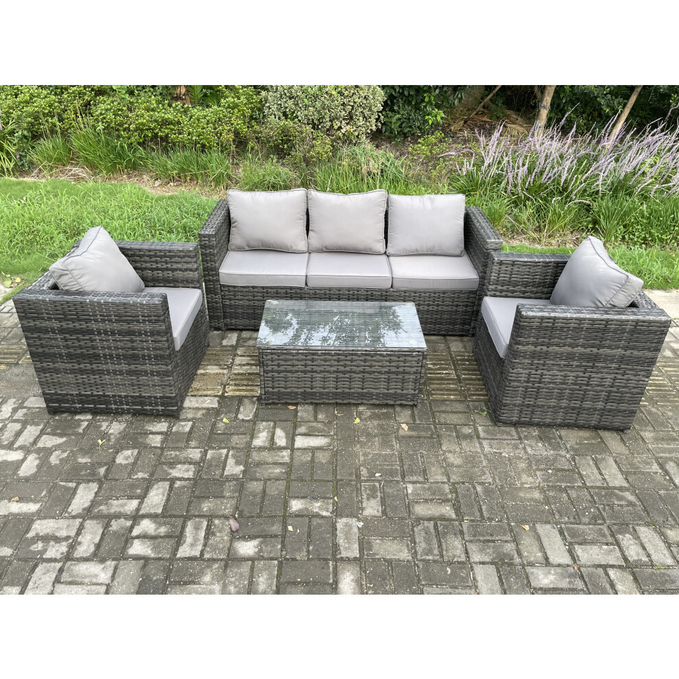 Fimous 5-Seater Rattan Set With 2 Armchairs & Coffee Table - Dark Grey - Image 3