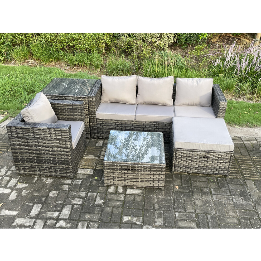 Rackhams Dark/Grey Rattan Garden Furniture Set 5 Seater Patio Outdoor Lounge Sofa Set With Side Table Square Coffee Table Big Footstool Mixed - Image 3