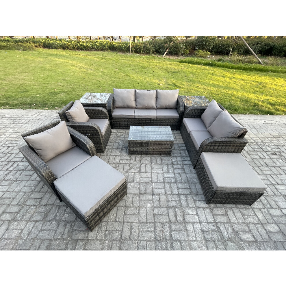 Fimous Patio Garden Furniture Sets Wicker 9 Seater Outdoor Rattan Furniture Sofa Sets With Loveseat Sofa 2 Side Tables 3 Footstools