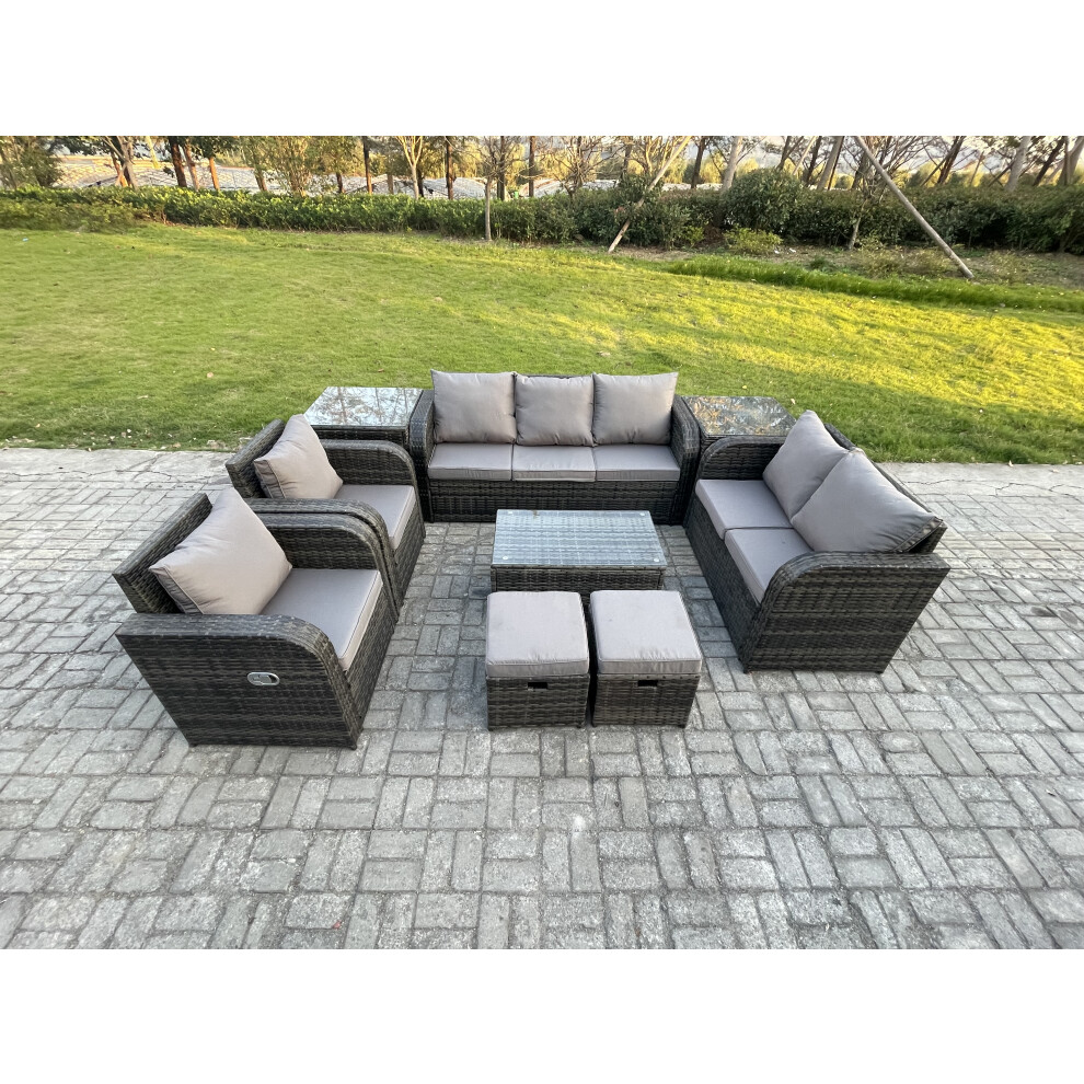 Fimous Patio Garden Furniture Sets Wicker 9 Seater Outdoor Rattan Furniture Sofa Sets With Loveseat Sofa 2 Side Tables 2 Small Footstools