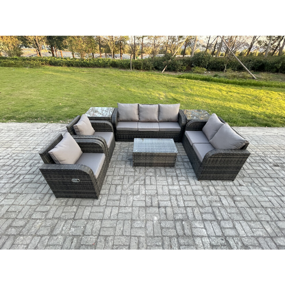 Fimous 7 Seater Rattan Wicker Garden Furniture Patio Conservatory Sofa Set With Coffee Table 3 Seater Sofa Brown