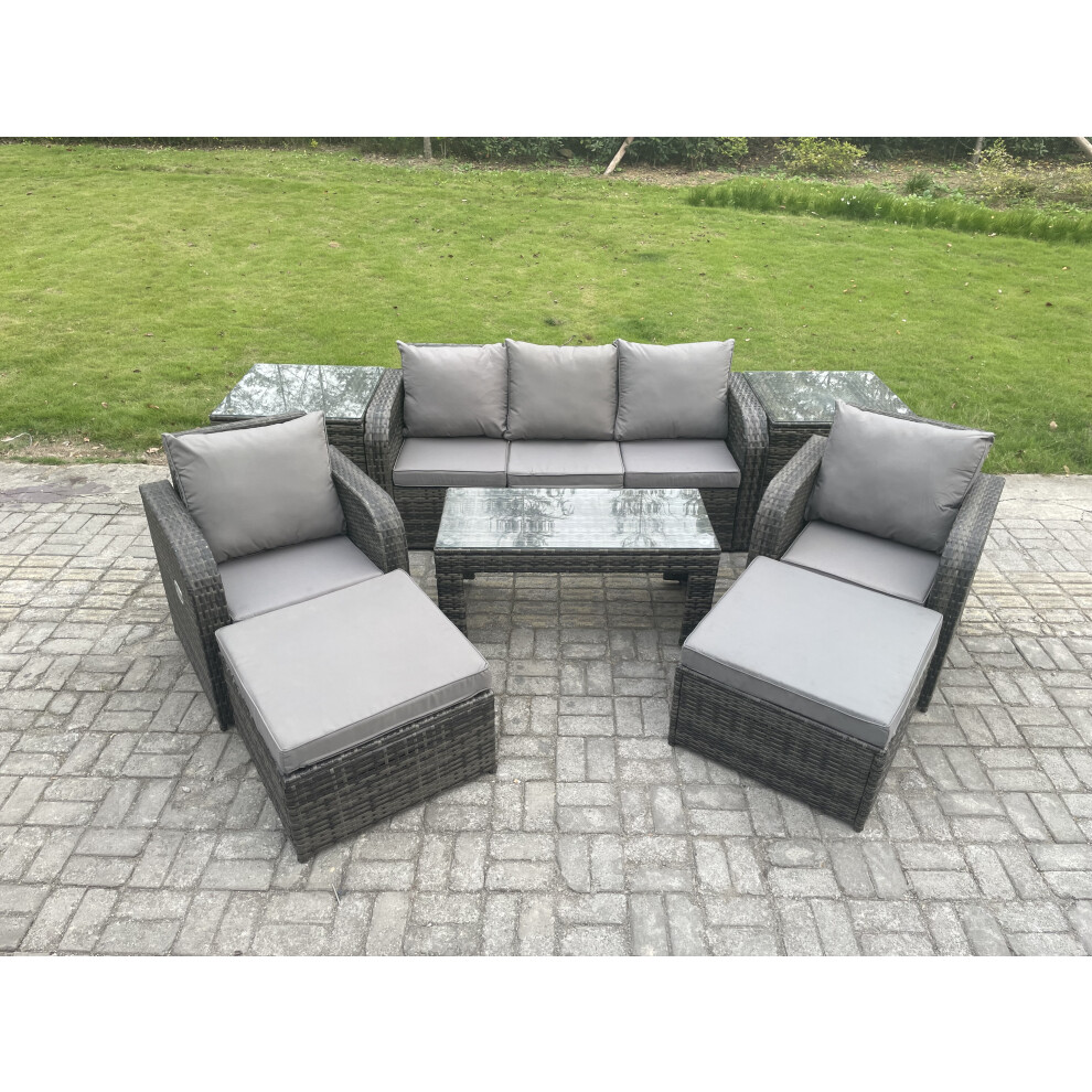 Fimous Rattan Garden Furniture Set with Rectangular Coffee Table 2 Side Tables 2 Big Footstool 7 Seater Outdoor Lounge Sofa Set-image-OPC-PDPDW5X-NEW