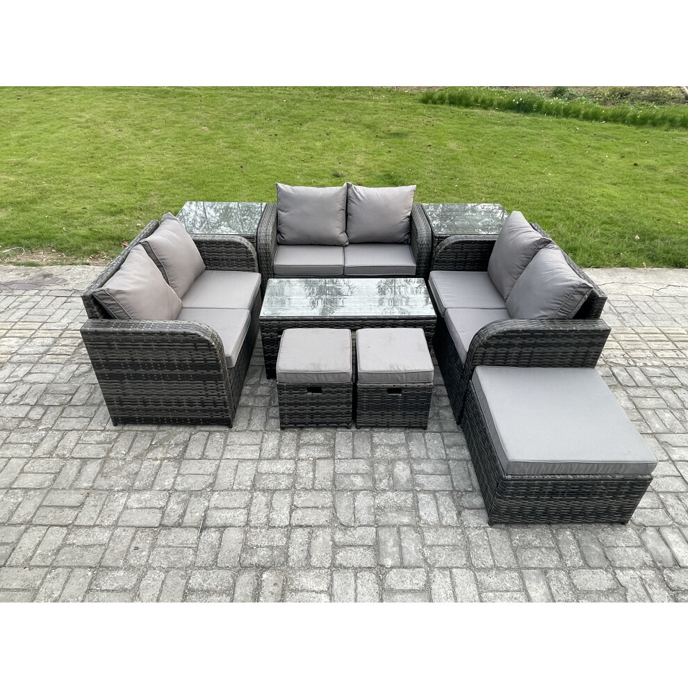 Fimous 9-Piece Outdoor Rattan Sofa Set With Tempered Glass Coffee Table - Image 3