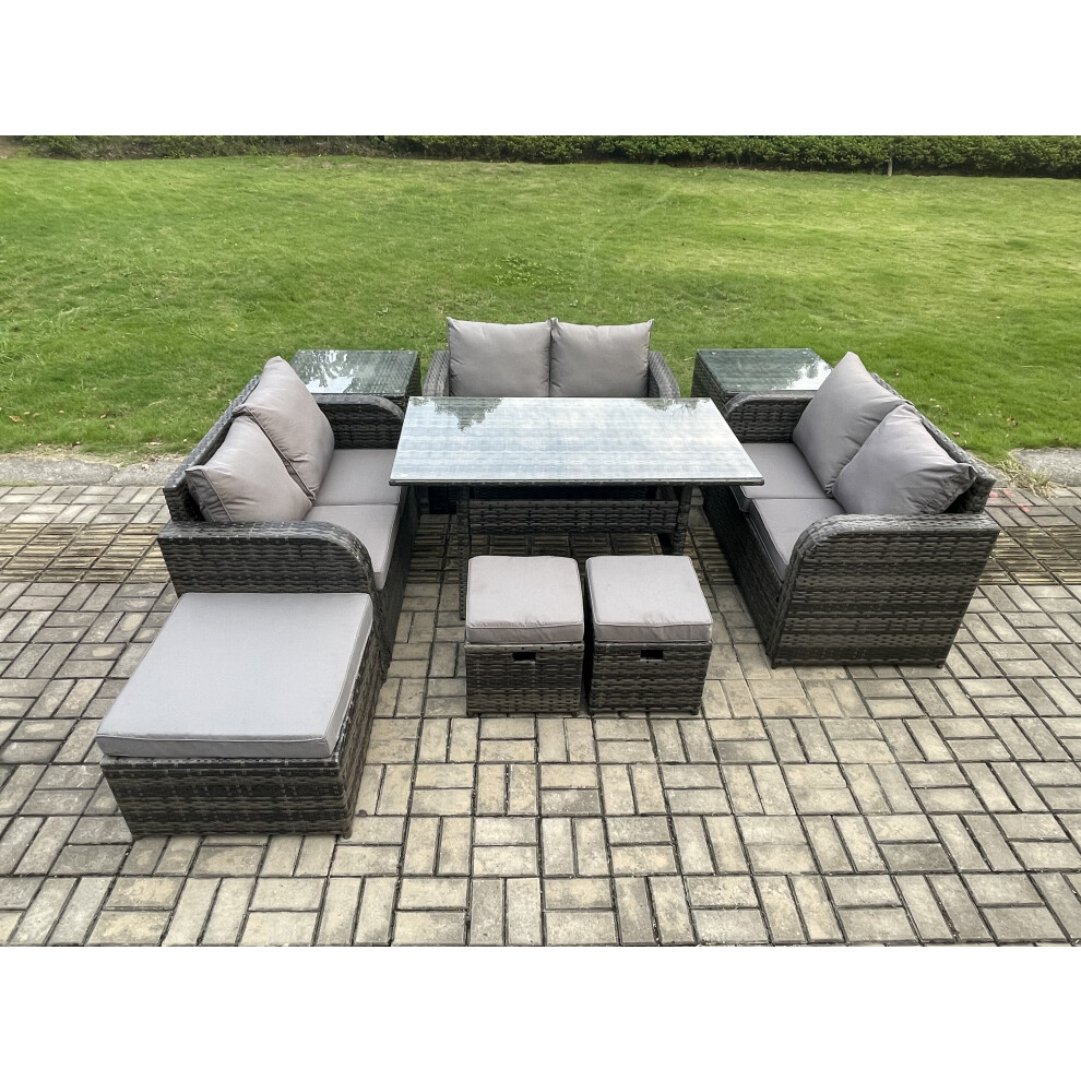 B&Q - 9 Pieces Outdoor Rattan Garden Furniture Set With Patio Rectangular Dining Table Love Sofa 2 Side Tables 3 Footstools - Image 3