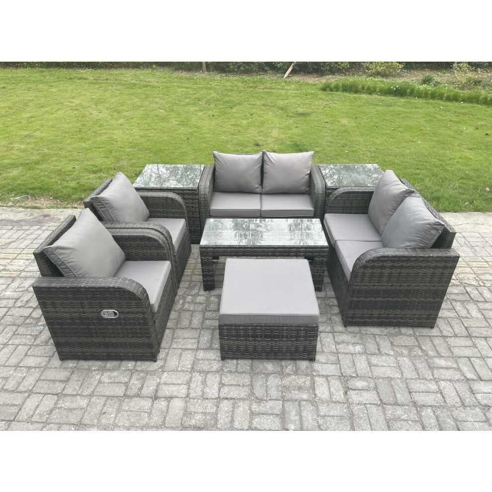 Fimous 8 Piece Rattan Garden Furniture Set Outdoor Patio Sofa, Table And Chairs Garden Table Footstools