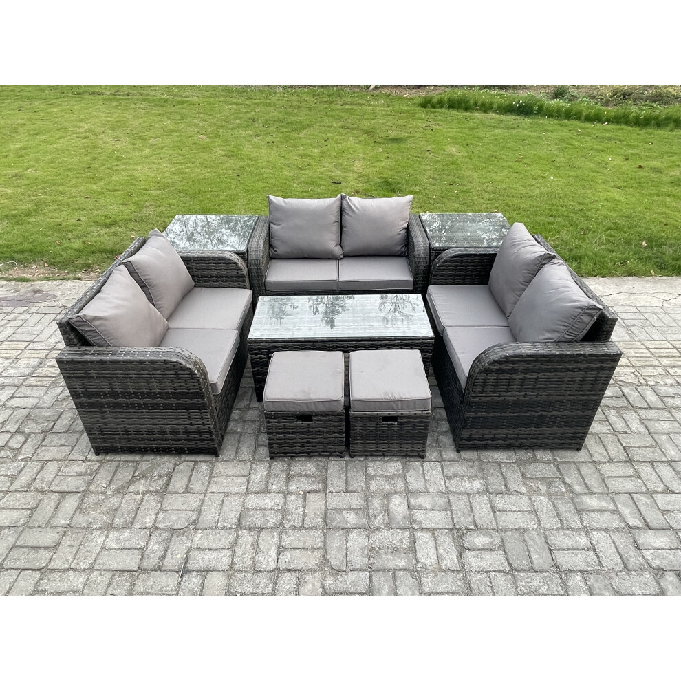 Fimous Outdoor Garden Furniture Sets 8 Pieces Wicker Rattan Furniture Sofa Sets With Rectangular Coffee Table Love Seat Sofa