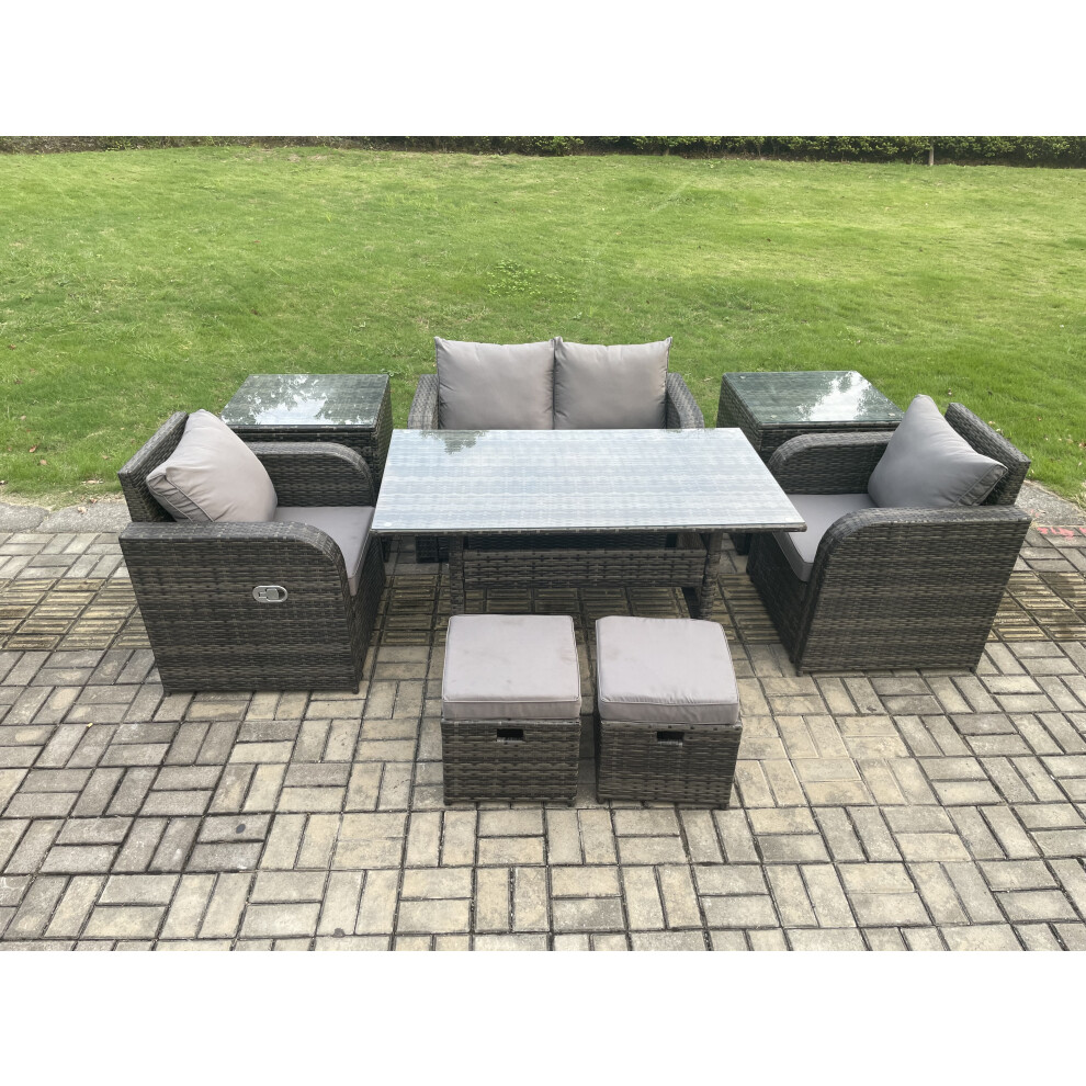 Fimous Rattan Outdoor Garden Furniture Set Rectangular Dining Table and Chair Sofa Set With 2 Side Tables 2 Small Footstools-image-OPC-PDPDWBP-NEW
