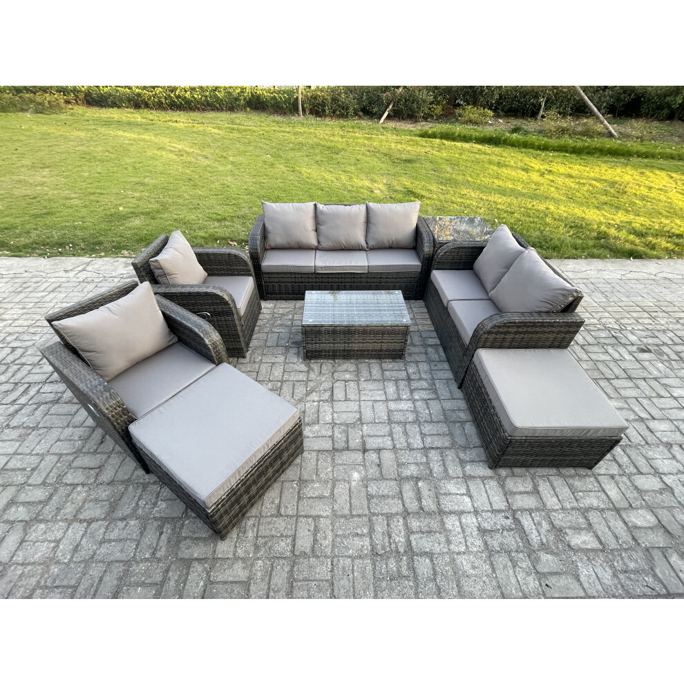 Fimous Patio Garden Furniture Sets Wicker 9 Seater Outdoor Rattan Furniture Sofa Sets With Loveseat Sofa 2 Side Tables 2 Big Footstool