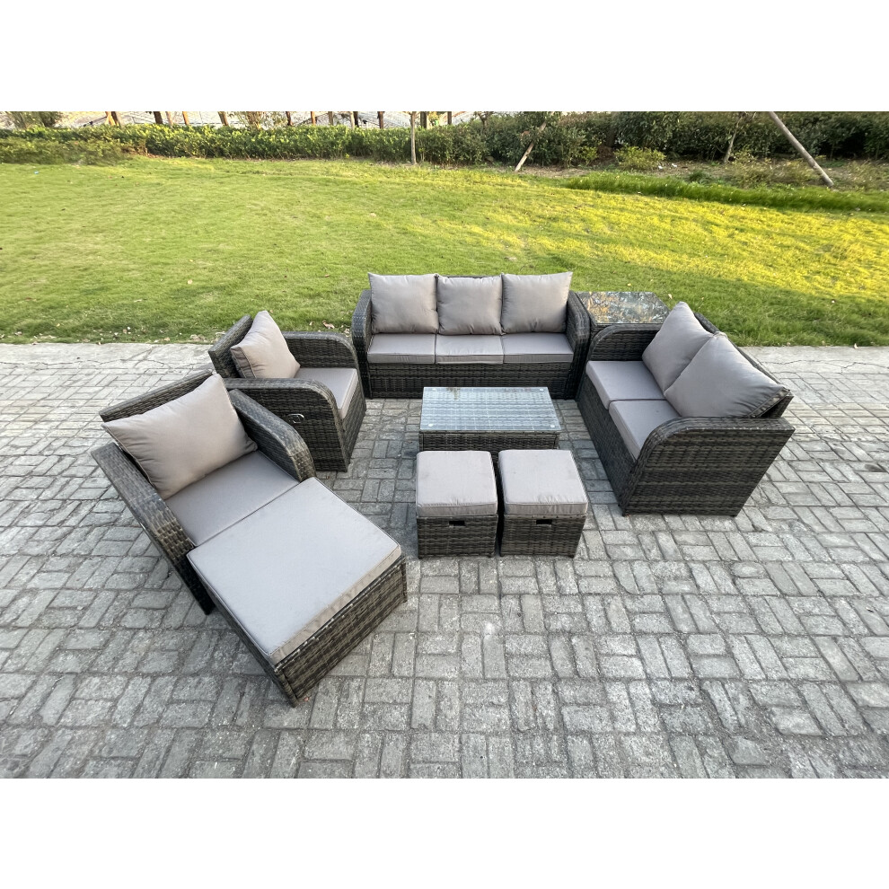 Fimous Patio Garden Furniture Sets Wicker 10 Seater Outdoor Rattan Furniture Sofa Sets With Loveseat Sofa Side Table 3 Footstools