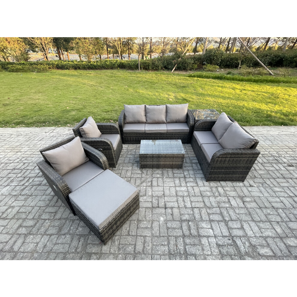 Fimous 8 Seater Rattan Wicker Garden Furniture Patio Conservatory Sofa Set With Rectangular Coffee Table 3 Seater Sofa Love Sofa
