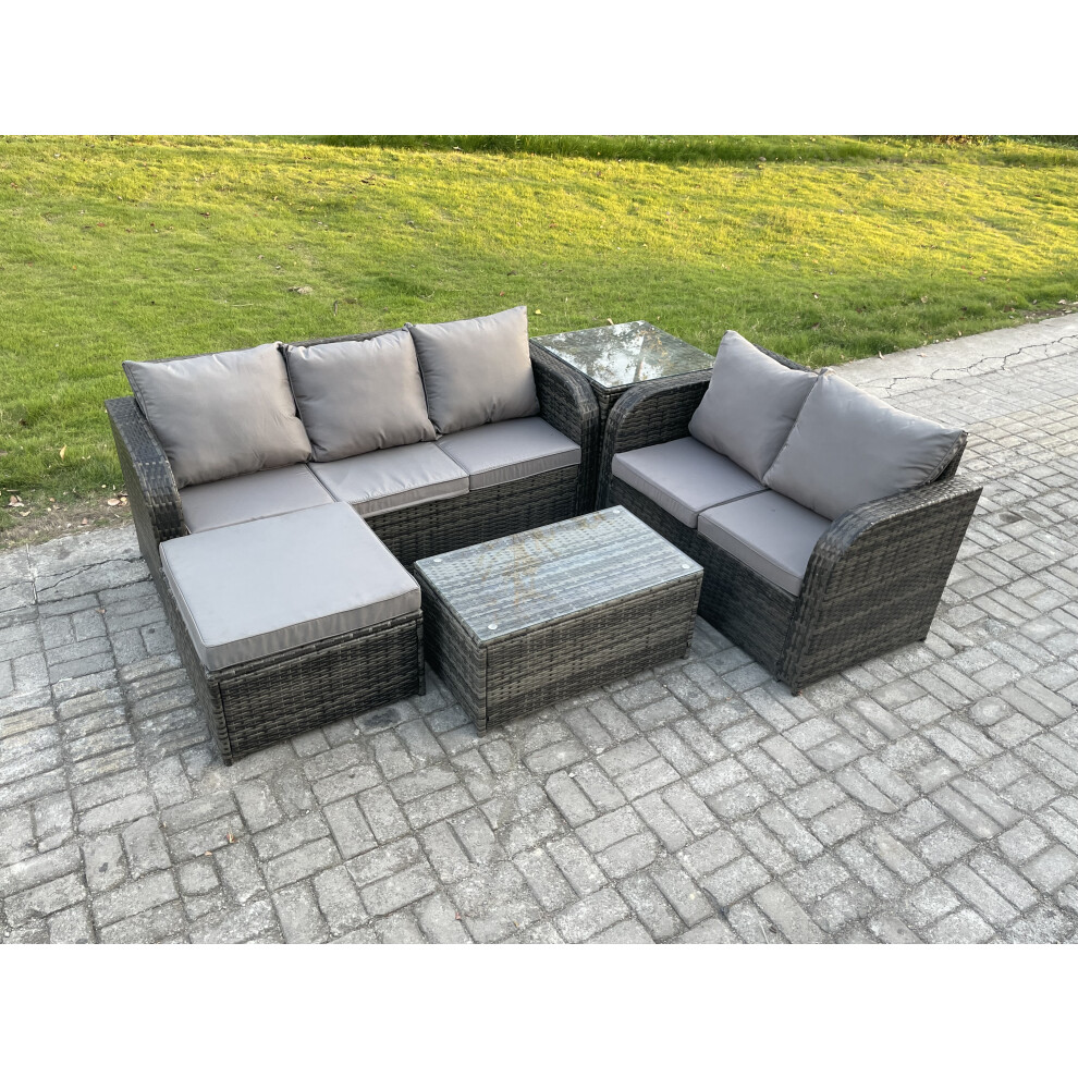 Fimous 6 Seater Rattan Wicker Garden Furniture Patio Conservatory Sofa Set With Rectangular Coffee Table 3 Seater Sofa Love Sofa