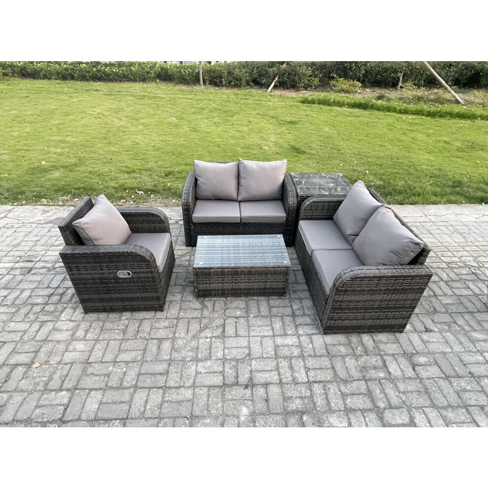 Fimous High Back Rattan Garden Furniture Set With Coffee Table Side Table Indoor Outdoor Patio Lounge Sofa Set Dark Grey Mixed