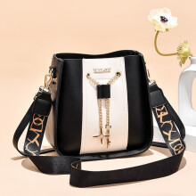 (Black) One Womens Shoulder Bucket Crossbody Bag Pu Large Capacity Portable Fashion