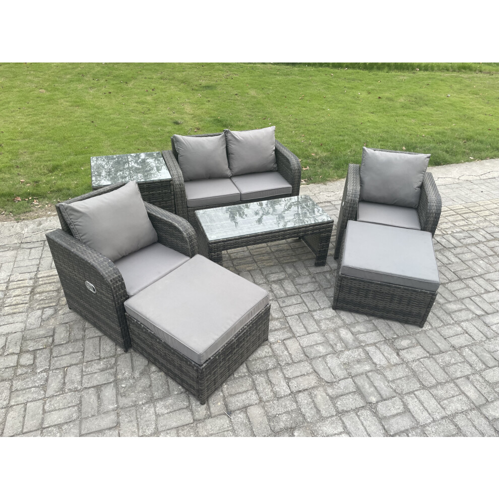 Fimous Outdoor Lounge Sofa Set Wicker Pe Rattan Garden Furniture Set With Reclining Chair Coffee Table Side Table Brown