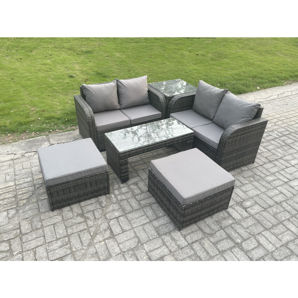 Fimous Rattan Wicker Garden Furniture Patio Conservatory Sofa Set With Coffee Table Reclining Chair Brown
