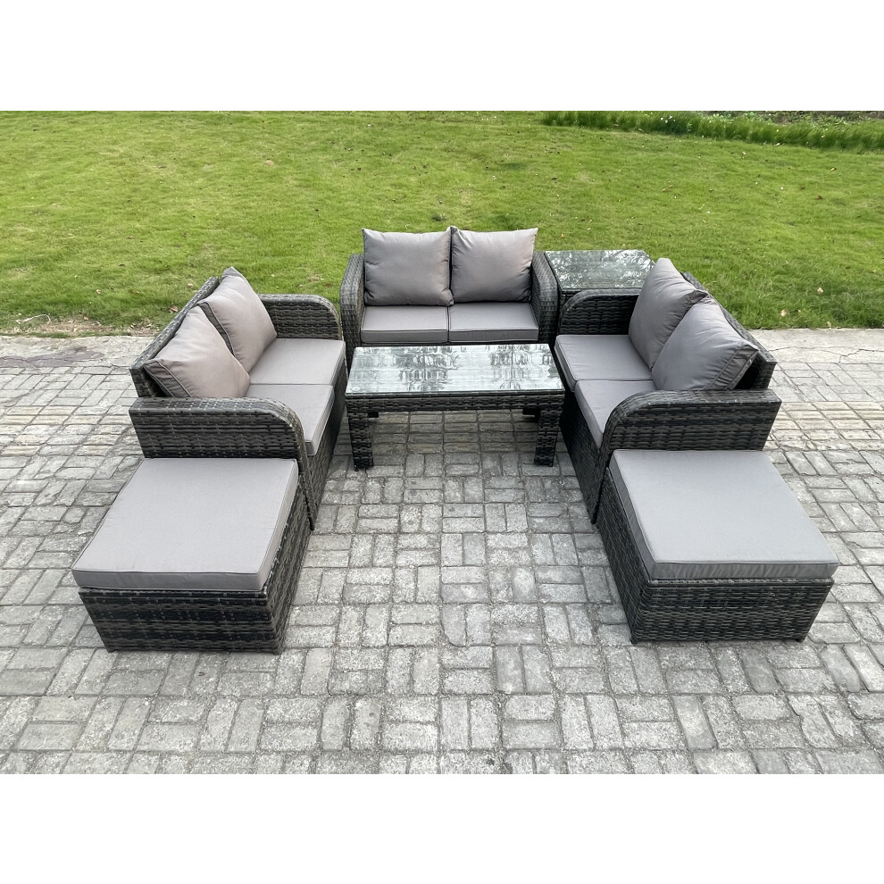 Outdoor Garden Furniture Sets 7 Pieces Wicker Rattan Furniture Sofa Sets with Coffee Table Love seat Sofa 2 Big Footstool Side Table