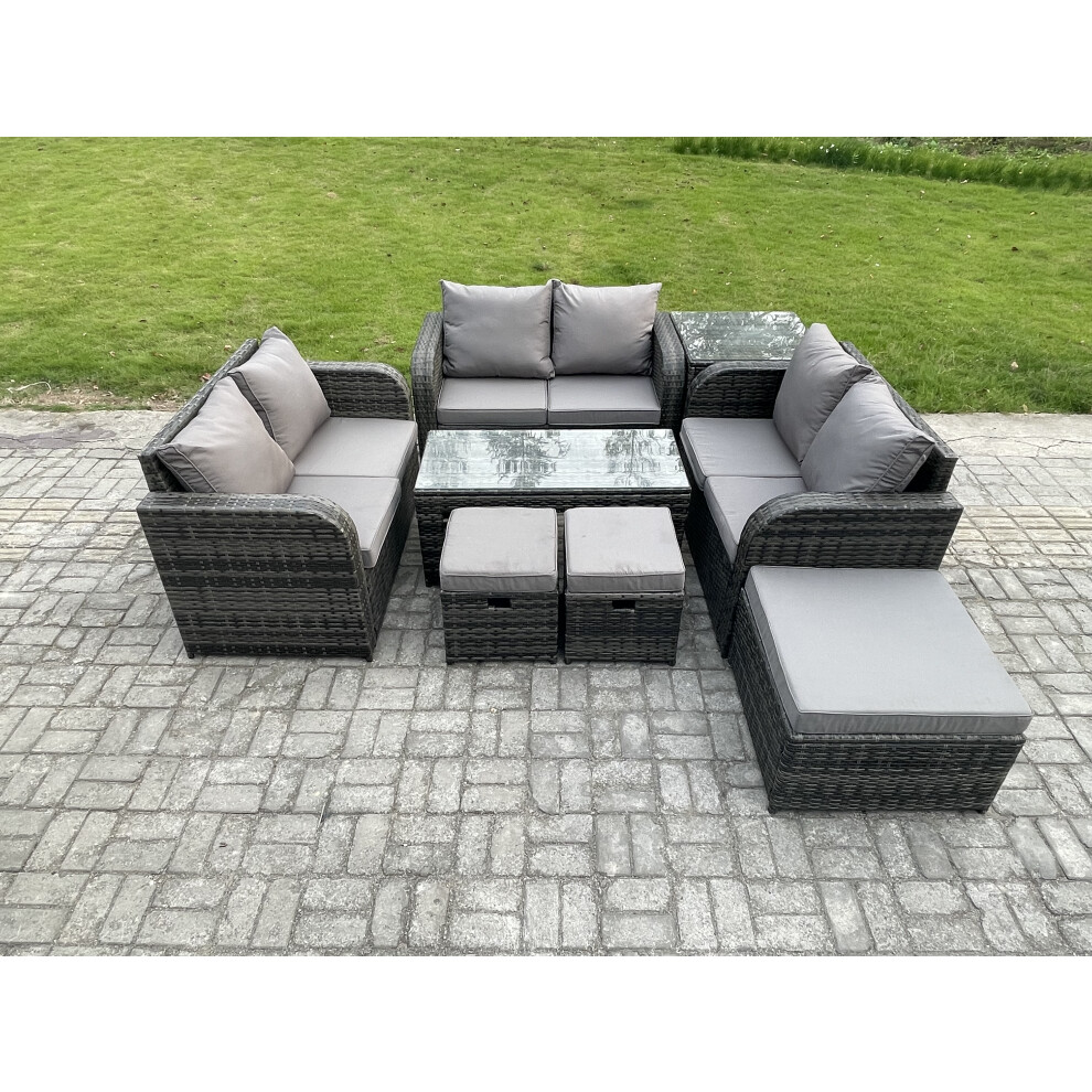 Fimous Outdoor Garden Furniture Sets 8 Pieces Wicker Rattan Furniture Sofa Sets With Rectangular Coffee Table Love Seat Sofa 3 Footstools Side Table - Image 3