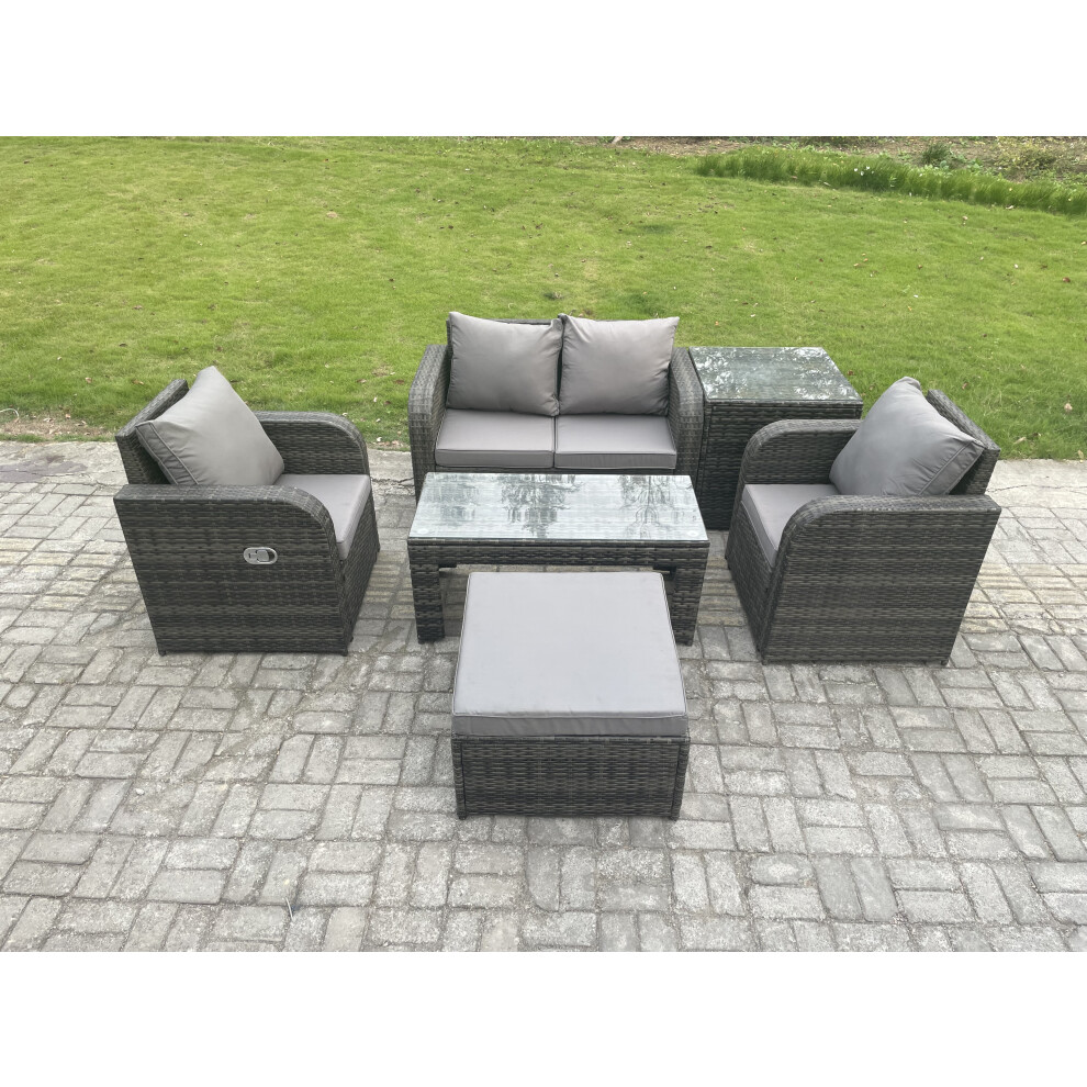 Fimous Rattan Lounge Sofa Set Outdoor Garden Furniture Set With Rectangular Coffee Table Big Footstool Love Sofa Side Table