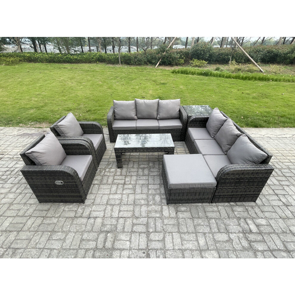 Fimous Wicker Pe Rattan Sofa Set Outdoor Patio Garden Furniture With Reclining Chair Coffee Table Side Table Big Footstool