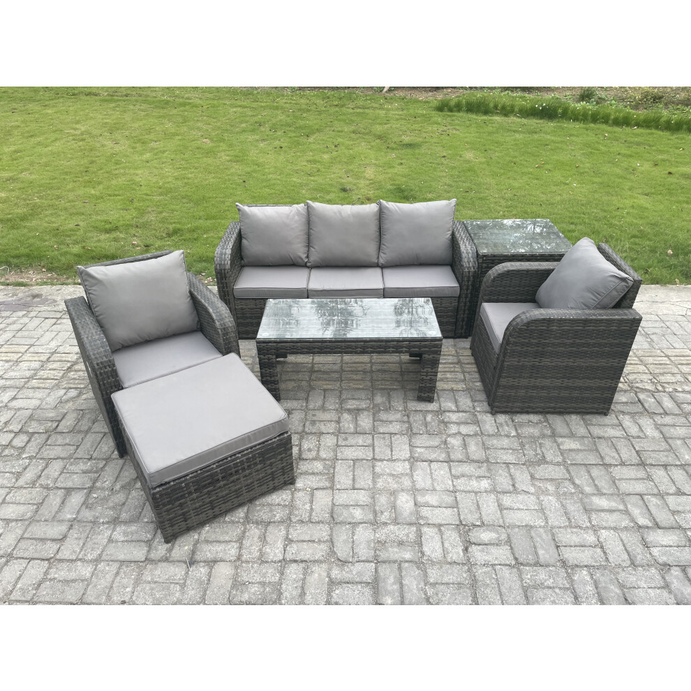 Fimous Wicker Pe Rattan Garden Furniture Set Outdoor Lounge Sofa Set With Reclining Chair Coffee Table Side Table Big Footstool Brown