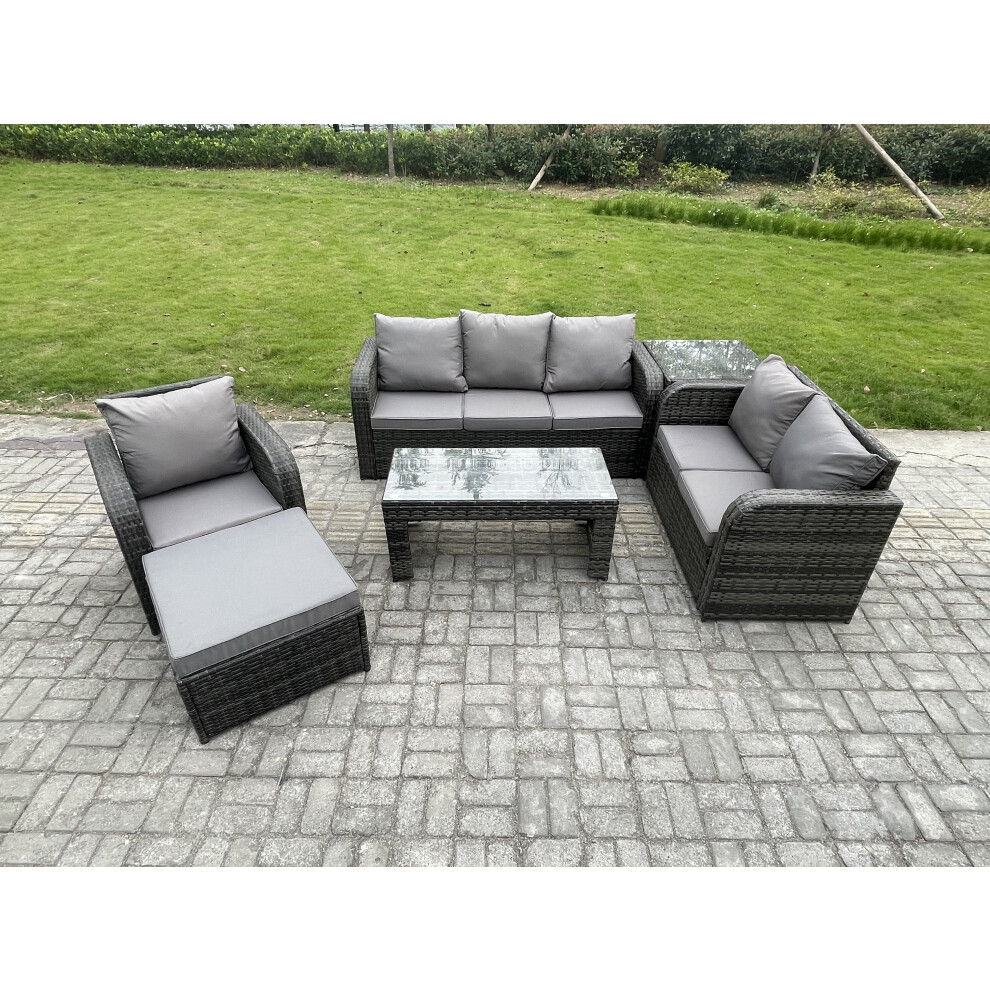 Fimous 7 Seater Outdoor Rattan Garden Furniture Set Rattan Lounge Sofa Set with Rectangular Coffee Table Reclining Chair-image-OPC-PDPDX8B-NEW