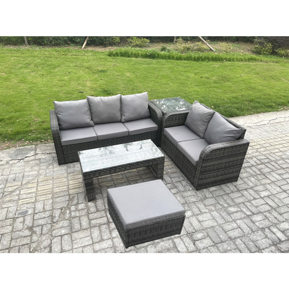 Fimous Outdoor Rattan Garden Furniture Set Patio Lounge Sofa Set With Rectangular Coffee Table Side Table Big Footstool