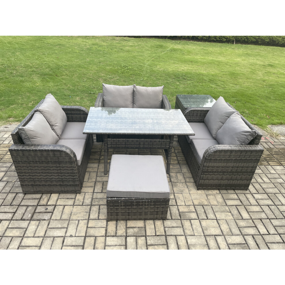 B&Q - Wicker Pe Rattan Sofa Outdoor Garden Furniture Set With Rectangular Dining Table Big Footstool Side Table Dark Grey Mixed - Image 3