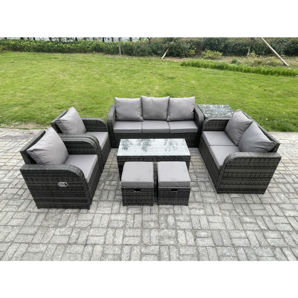 Fimous Outdoor Rattan Garden Furniture Set Rattan Lounge Sofa Set with Rectangular Coffee Table Side Table Dark Grey Mixed