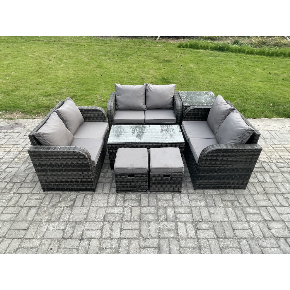 Fimous 8 Seater Rattan Garden Furniture Set Indoor Outdoor Patio Sofa Set With Coffee Table Love Seat Sofa Side Table