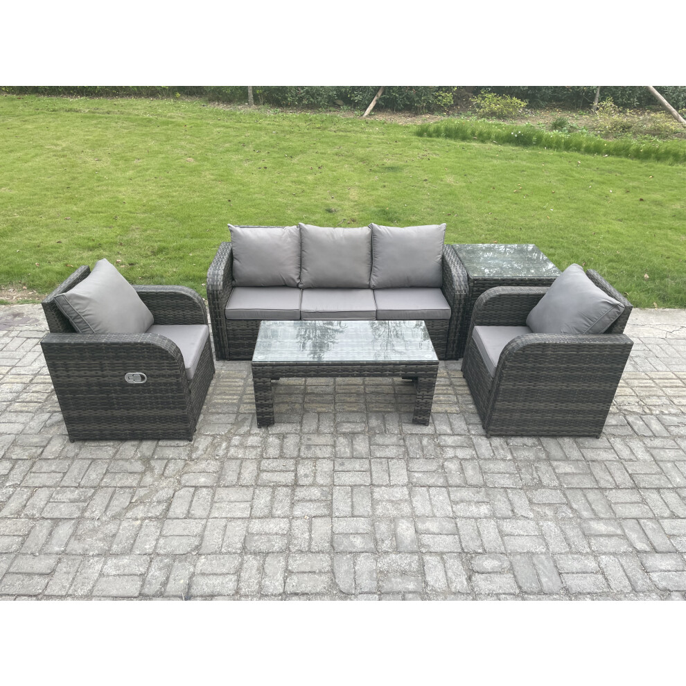 Fimous Wicker Pe Rattan Garden Furniture Set Outdoor Lounge Sofa Set With Reclining Chair Coffee Table Side Table Brown