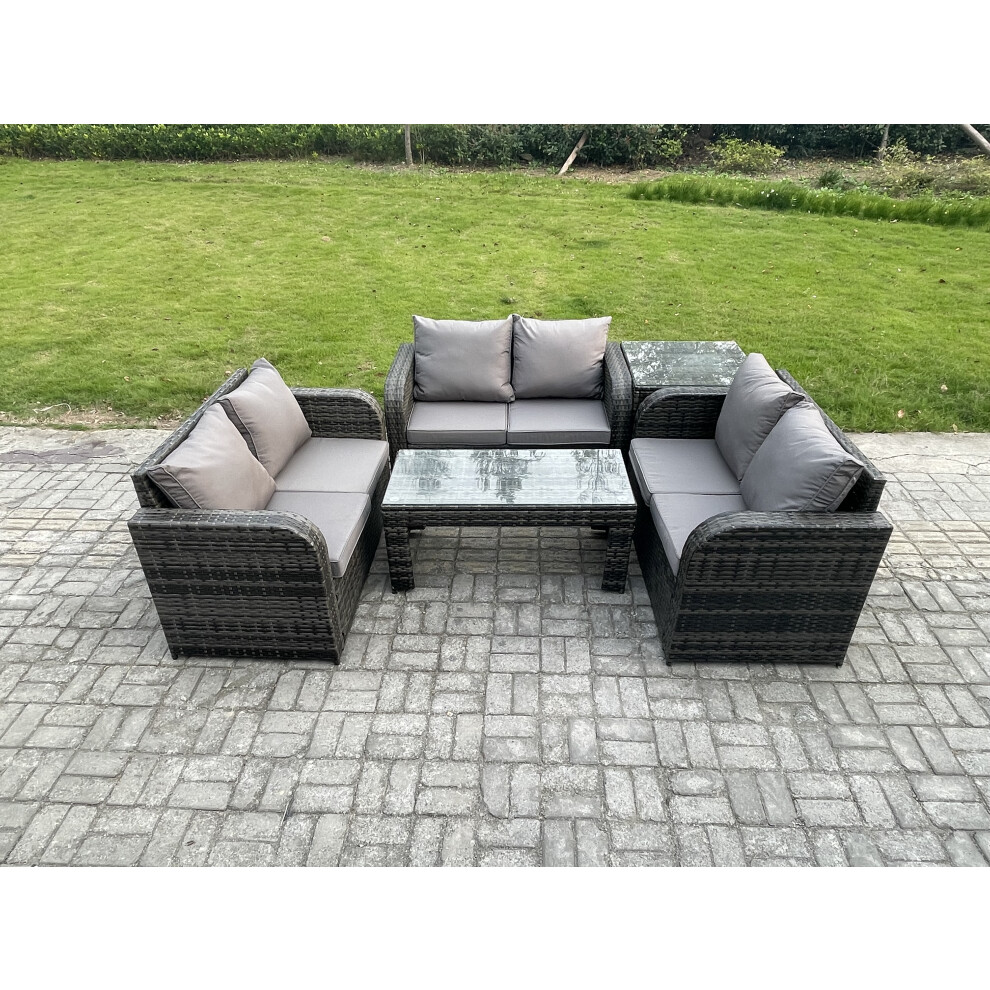 Fimous 6-Seater Pe Rattan Garden Sofa Set With Coffee Tables - Image 3