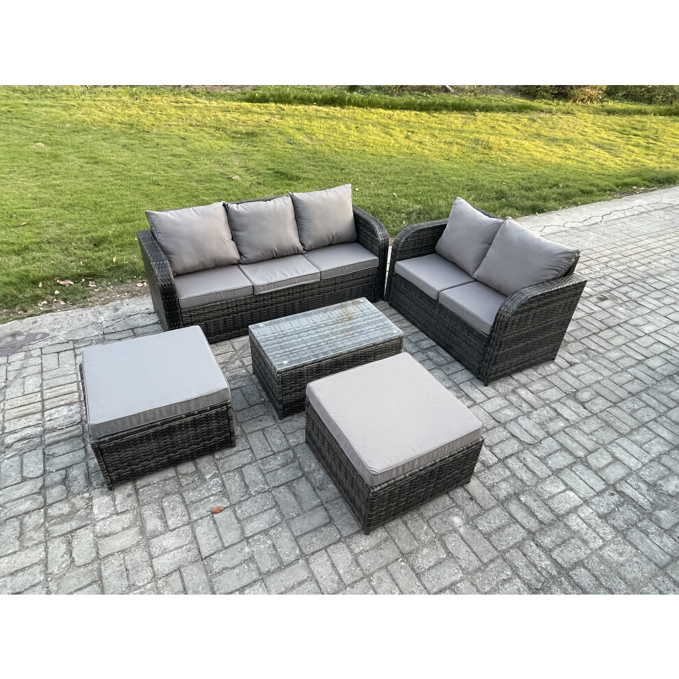 Fimous 7 Seater Rattan Wicker Garden Furniture Patio Conservatory Sofa Set With Coffee Table 3 Seater Sofa Love Sofa Brown